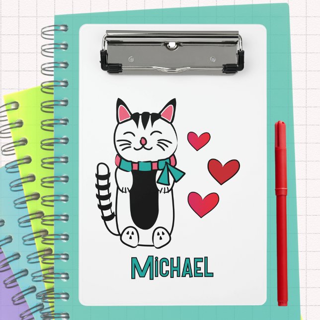 Mini Prancheta Cartoon de Gato Engraçado Personalizado Volta às A (Criador carregado)