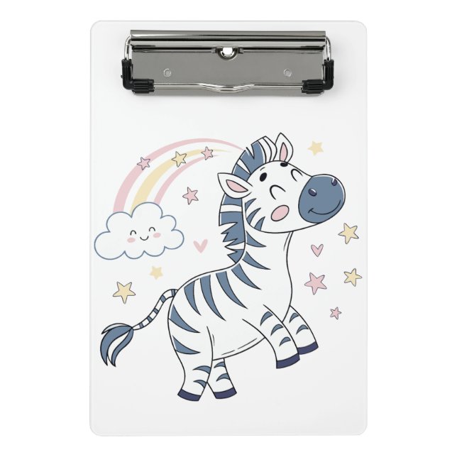 Mini Prancheta Cartoon Zebra Adorável com Arco-Íris e Estrelas | (Frente)