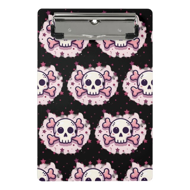 Mini Prancheta Caveira e Ossos Cruzados Rosa Pastel (Frente)