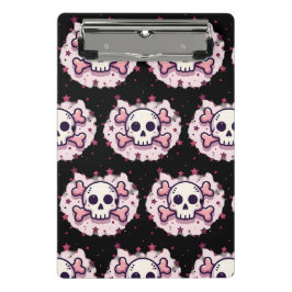 Mini Prancheta Caveira e Ossos Cruzados Rosa Pastel