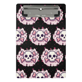 Mini Prancheta Caveira e Ossos Cruzados Rosa Pastel
