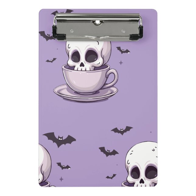 Mini Prancheta Caveira Pastel Goth em Xícara de Chá (Frente)