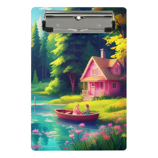 Mini Prancheta Cenário natural com algodão rosa (Frente)