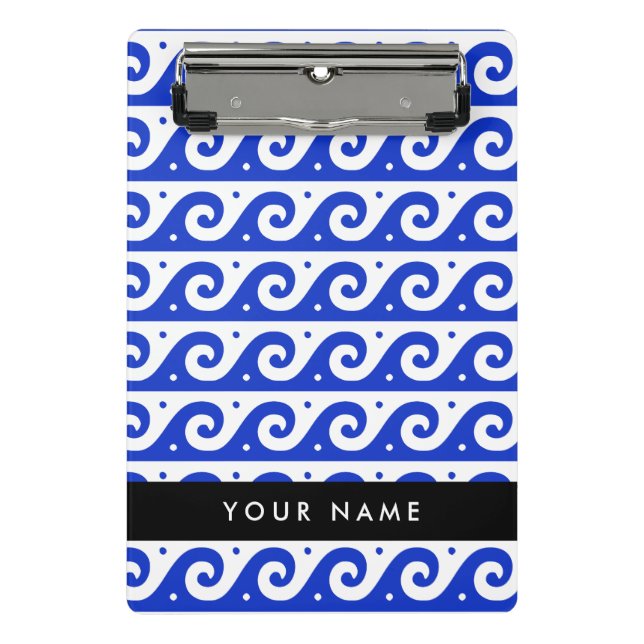 Mini Prancheta Chave Grega Meander, Chave Wave, Azul, Seu Nome (Frente)