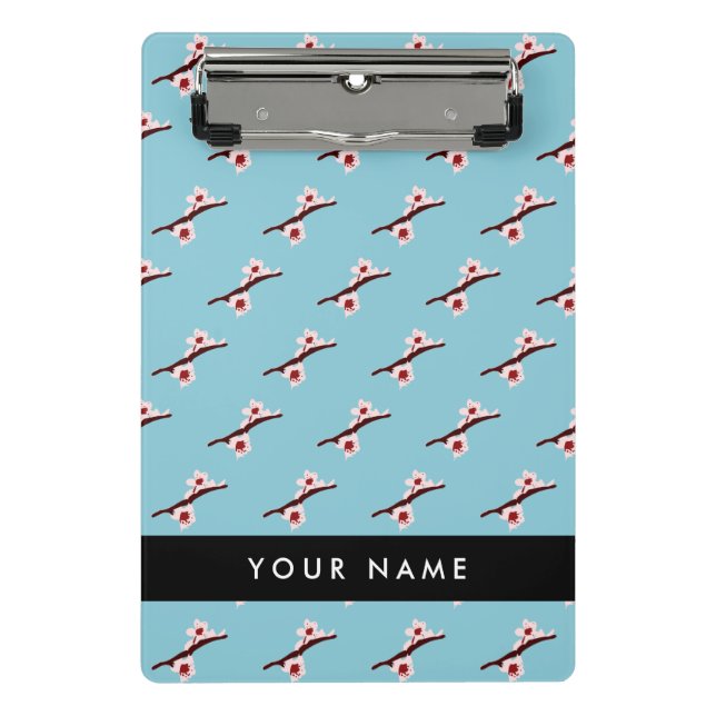 Mini Prancheta Cherry Blossom, Pink Sakura, Seu Nome (Frente)