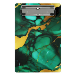 Mini Prancheta Chic Elegante verde escuro ouro amarelo Faux Marbl