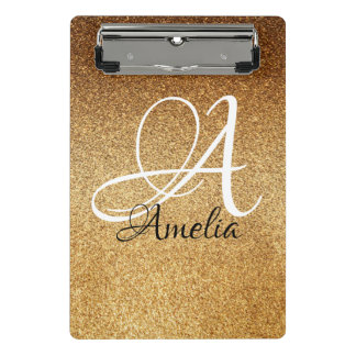 Mini Prancheta ClipBoard Personalizada com Glitter Glitter Dourad