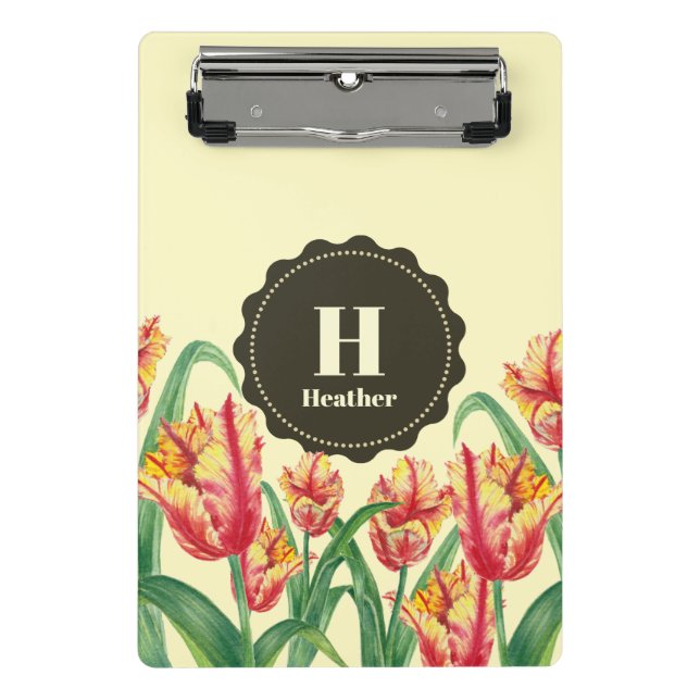 Mini Prancheta Coalho Amarelo Papagaio Tulipas Floral Monograma (Frente)