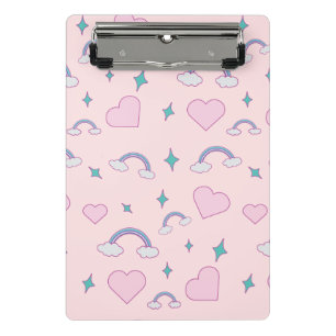 Mini Prancheta Corações Pastel Adoráveis & Padrão Arco-Íris   Ros