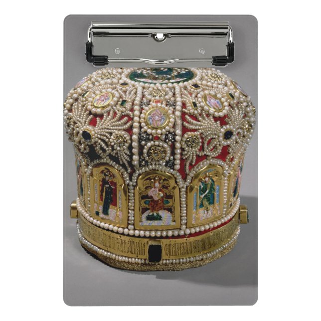 Mini Prancheta Coroa da mitra ajustada com pérolas e precioso (Frente)