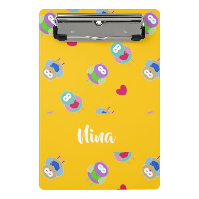 Mini Prancheta Corujas com corações em laranja (Frente)