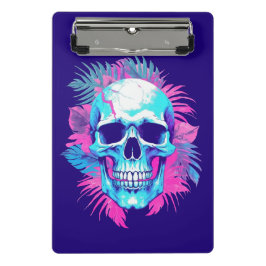 Mini Prancheta Cranio Floral em Estilo Vaporwave