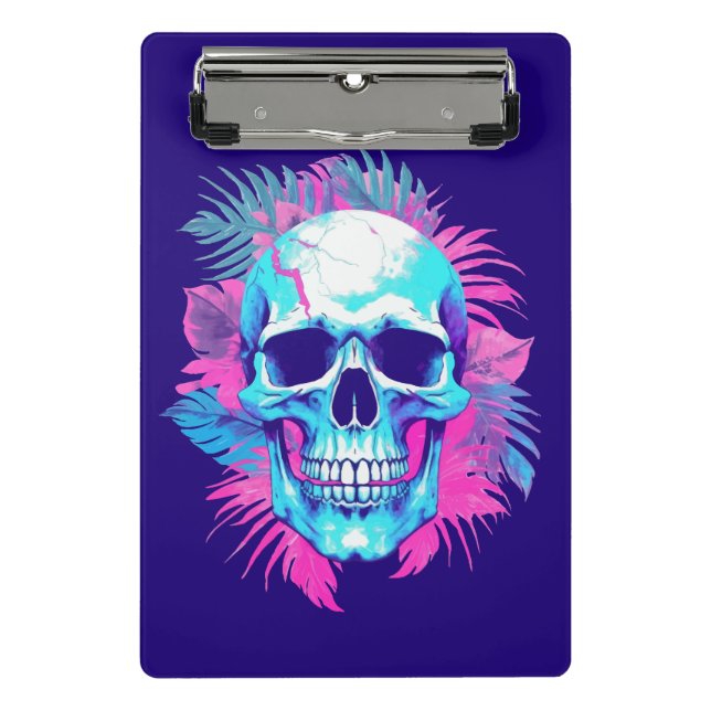 Mini Prancheta Cranio Floral em Estilo Vaporwave (Frente)