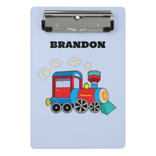Mini Prancheta Crianças Treinam Meninos Nome Personalizado Azul
