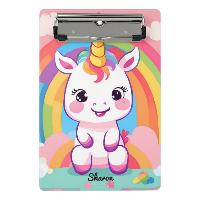 Mini Prancheta Cute Baby Unicorn Rainbow (Frente)