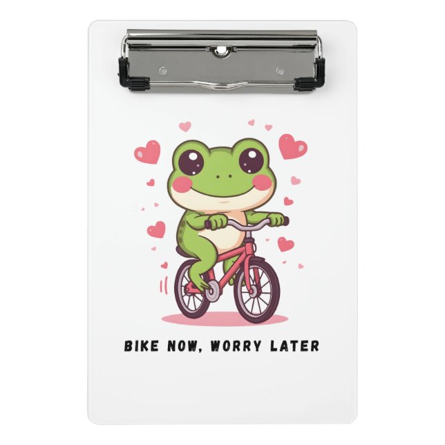 Mini Prancheta Cute Frog Riding Bicycle | Funny Frog Lover Gift (Frente)
