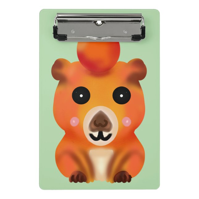 Mini Prancheta Cute Fuzzy Capybara with Orange | Kawaii Animal Ar (Frente)