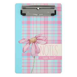 Mini Prancheta Cute plaid  pastel pink Daisy Notes Notebook 