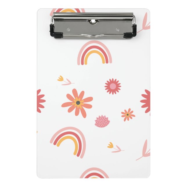 Mini Prancheta Cute Rainbow & Floral Pastel Pattern (Frente)