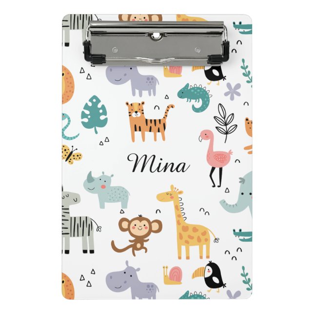 Mini Prancheta Cute Safari Jungle Animals Personalized Baby Name (Frente)