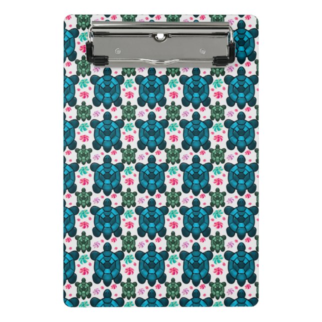 Mini Prancheta Cute Turtle and Floral Seamless Pattern  Notebook (Frente)