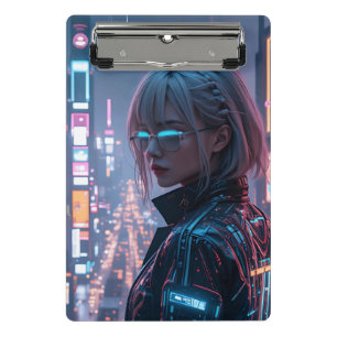 Mini Prancheta Cyberpunk Cityscape Poster Futurística Female Hack