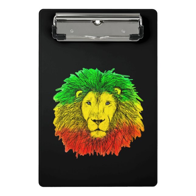 Mini Prancheta Desenho da cabeça de leão Rasta vermelho amarelo v (Frente)