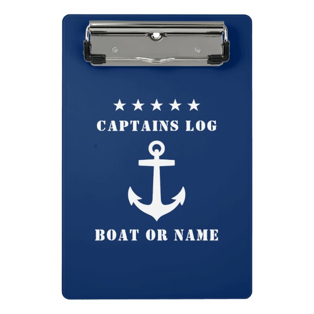 Mini Prancheta Diário do Capitão Nome do Barco Estrelas de Âncora (Frente)