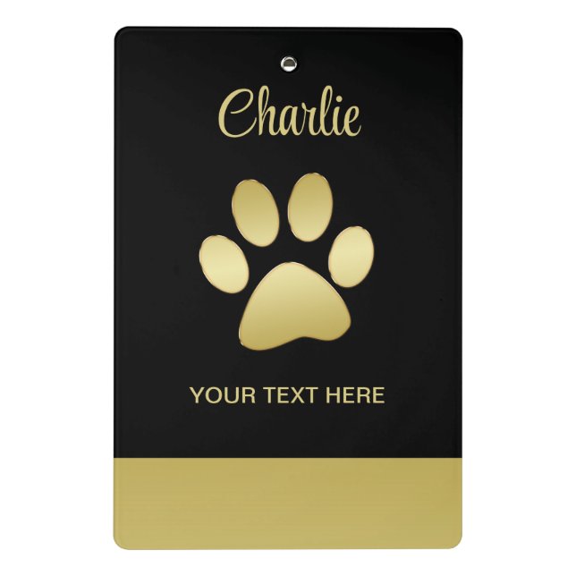Mini Prancheta Dourada pata de cão brilhante sobre fundo negro (Verso)