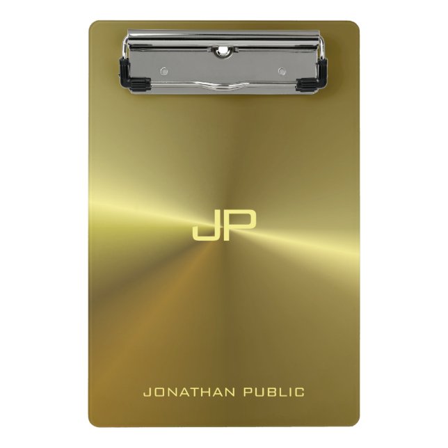Mini Prancheta Dourado Metálico, Elegante Moderno, Monograma (Frente)