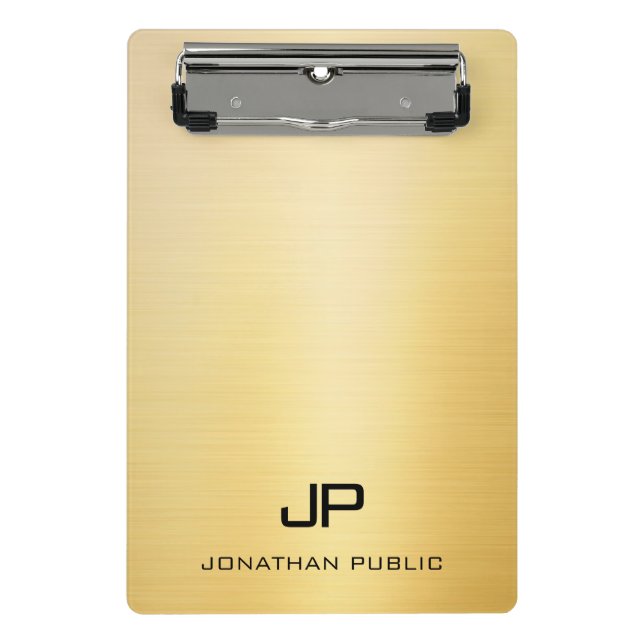 Mini Prancheta Dourado Monograma Elegante Monograma Minimalista (Frente)