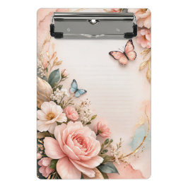 Mini Prancheta Elegant Floral Butterfly Clipboard