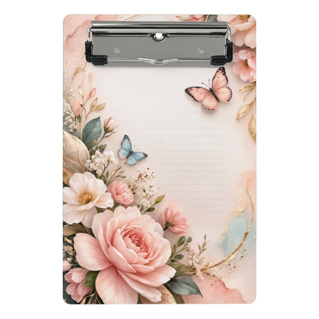 Mini Prancheta Elegant Floral Butterfly Clipboard (Frente)