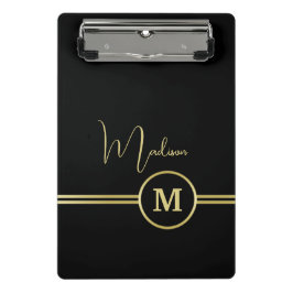 Mini Prancheta Elegant Gold Signature Monogram on Black