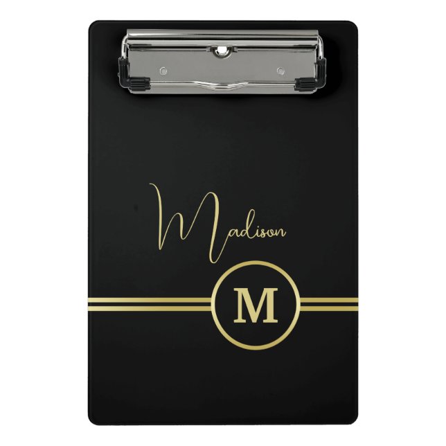 Mini Prancheta Elegant Gold Signature Monogram on Black (Frente)