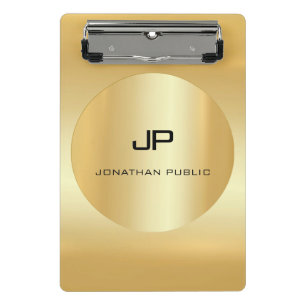 Mini Prancheta Elegante Faux Dourado Monograma Moderno Modelo