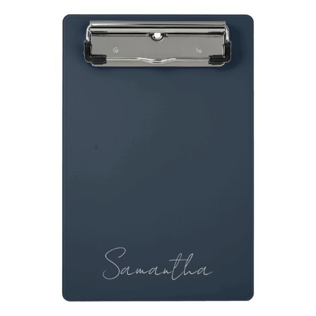 Mini Prancheta Elegante Nome Personalizado Azul Escuro (Frente)