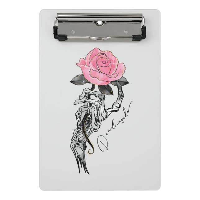 Mini Prancheta Esqueleto Da Mão Do gótico Com Rosa Rosa Rosa | DE (Frente)