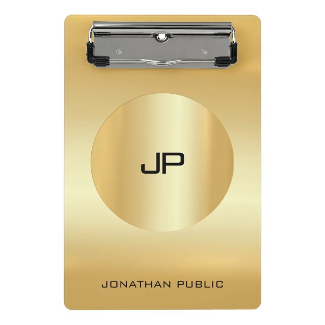 Mini Prancheta Faux Dourado Moderno Elegante Monograma Modelo (Frente)