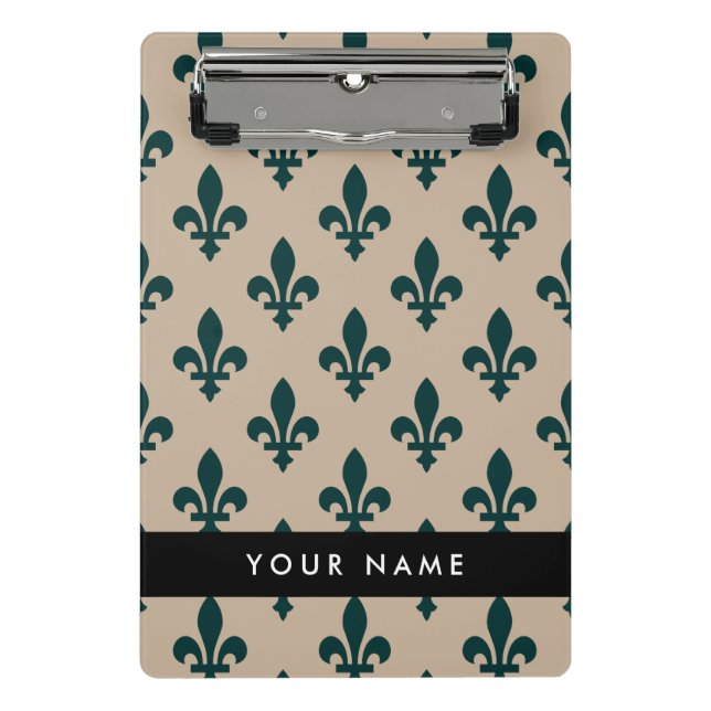 Mini Prancheta Fleur de Lis, Green on Beige, Royal, Your Name (Frente)