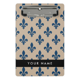 Mini Prancheta Fleur de Lis, Navy Blue on Beige, Royal, Your Name