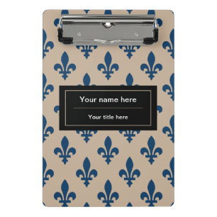 Mini Prancheta Fleur de Lis Pattern, Francês, Real, Azul Marinho