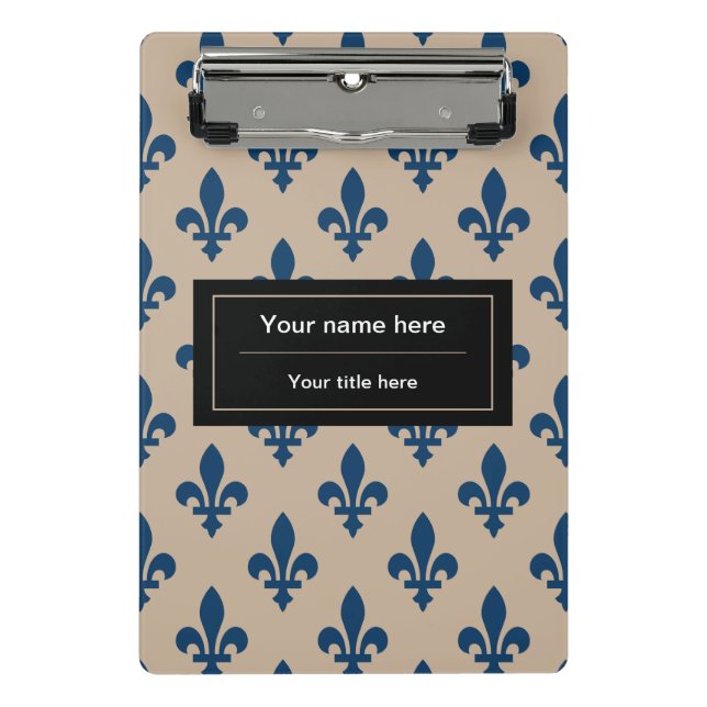 Mini Prancheta Fleur de Lis Pattern, Francês, Real, Azul Marinho (Frente)
