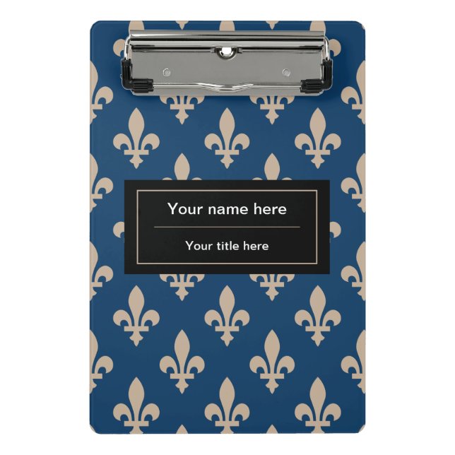Mini Prancheta Fleur de Lis Pattern, francês, real, creme, azul (Frente)
