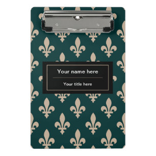 Mini Prancheta Fleur de Lis Pattern, Francês, Real, Creme, Verde