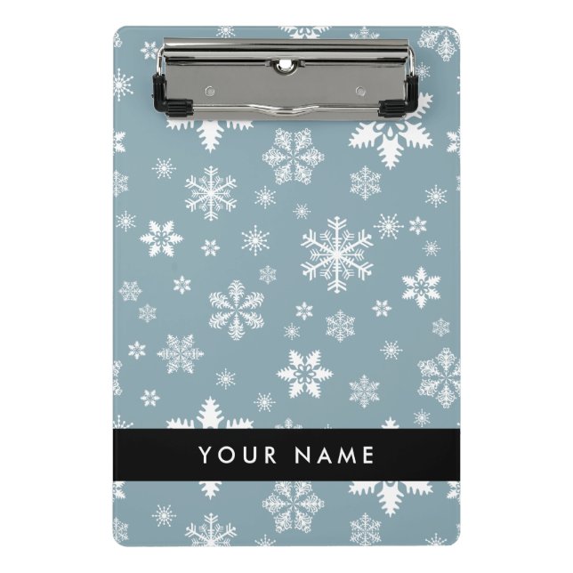 Mini Prancheta Flocos de neve brancos, Cinzas, seu nome, Personal (Frente)