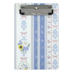 Mini Prancheta Floral Romântico de Renda Peônia Azul Rosado Suave