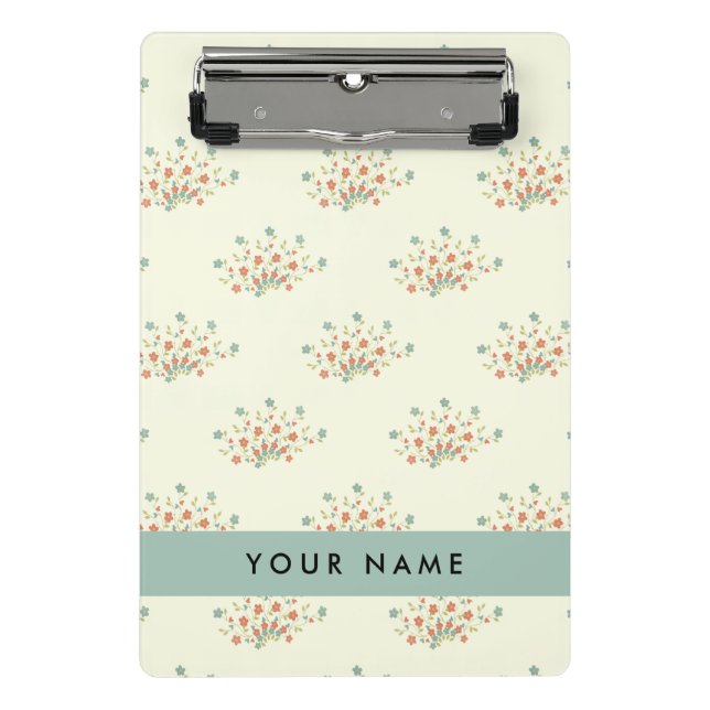 Mini Prancheta Flores Azuis e Vermelhas, Azul, Seu Nome (Frente)