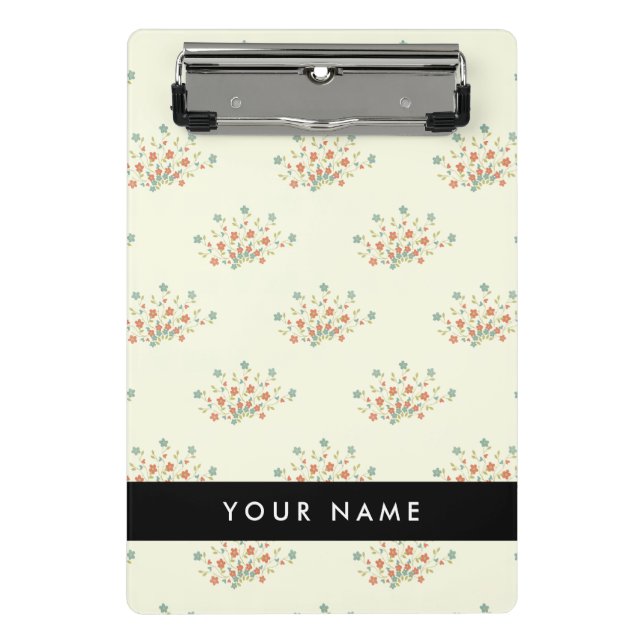 Mini Prancheta Flores Azuis e Vermelhas, Preto, Seu Nome (Frente)