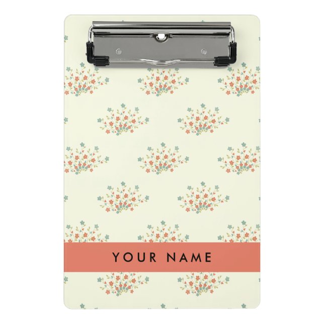 Mini Prancheta Flores Azuis e Vermelhas, Vermelho, Seu Nome (Frente)
